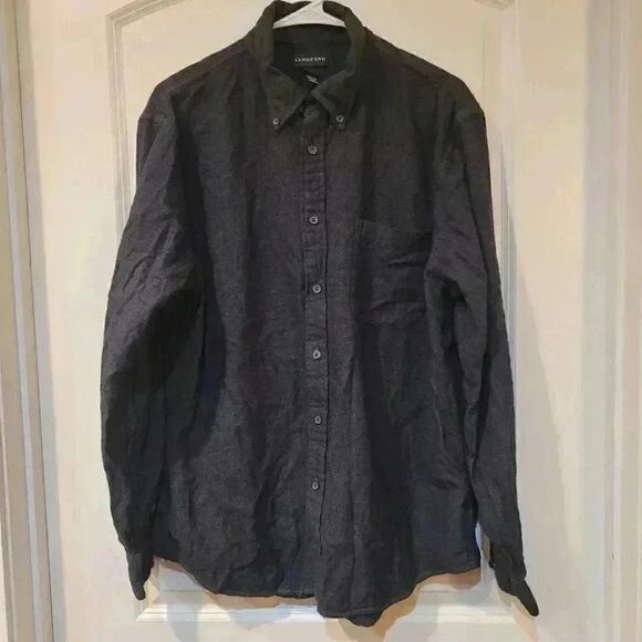 Land's End Men's Charcoal Gray Baumwolle Long Sleeve Button Down Shirt - Picture 2 of 11